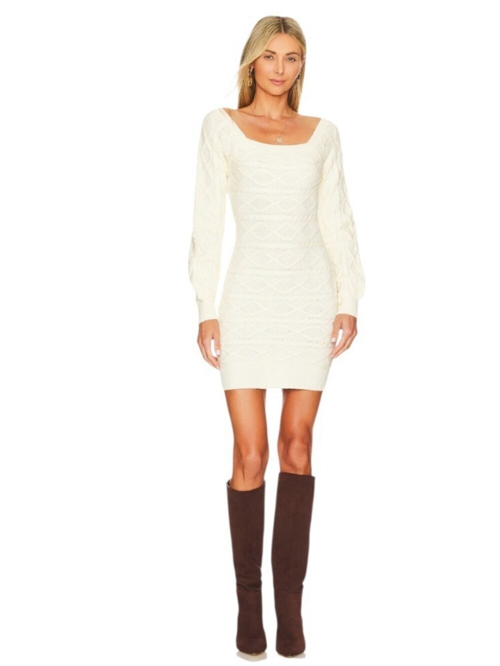 More To Come By Revolve Ivory Cable-Knit Long Sleeve Sweater Dress